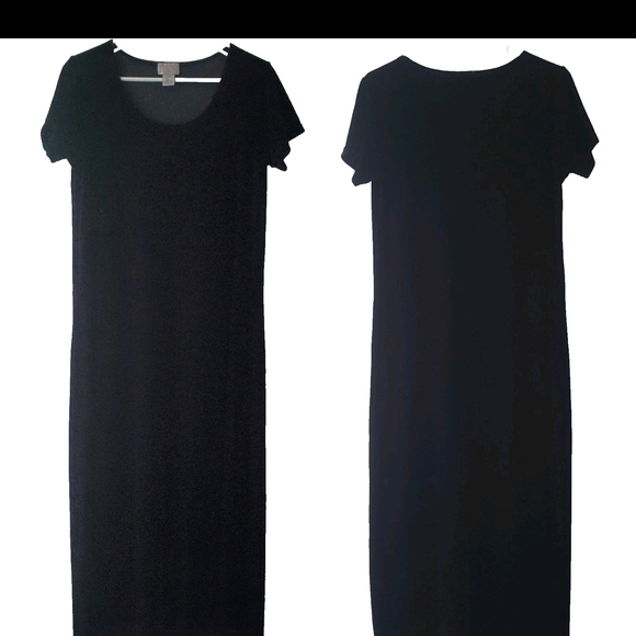 Oleg Cassini Dresses & Skirts - Cassini Black Velour Maxi Dress L Short Slv Stretch Goth Witchy Whimsigoth Vamp